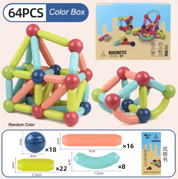 🔷 64-Piece STEM Magnetic Building Blocks Set