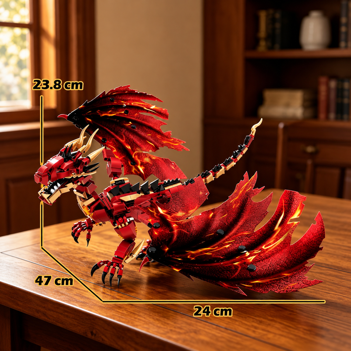 Fire Dragon Building Block Set ā 675 Pieces, Large Fantasy Dragon Model