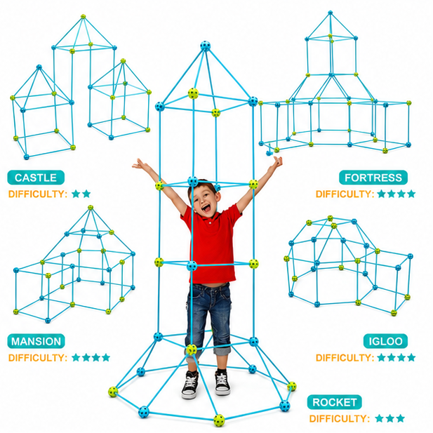 🏰 Fort Building Kit for Kids – 128-Piece STEM Construction Set