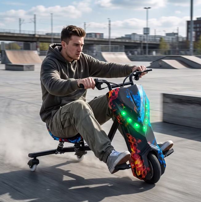 Electric Drift Trike Scooter – Adjustable 3-Wheel Ride with Bluetooth & LED Lights