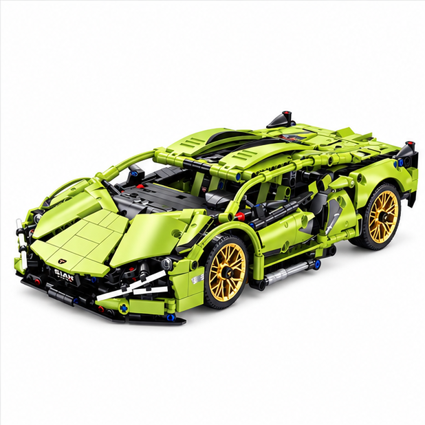 Mechanical Sports Car Building Set – 1,280 Pieces, Lime Green Supercar