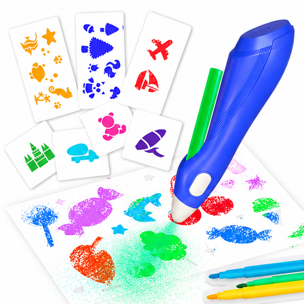 Electric Spray Art Pen Kit – 12 Colors & 30 Stencils