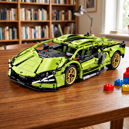 Mechanical Sports Car Building Set – 1,280 Pieces, Lime Green Supercar