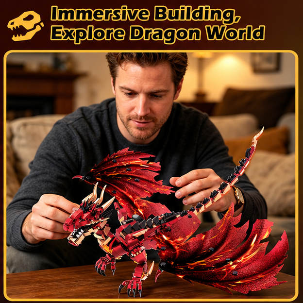 Fire Dragon Building Block Set – 675 Pieces, Large Fantasy Dragon Model