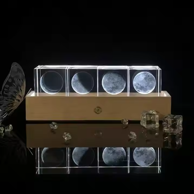 3D Moon Phases Crystal Cube