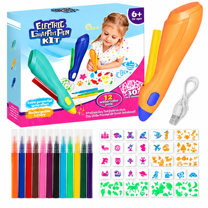 Electric Spray Art Pen Kit – 12 Colors & 30 Stencils