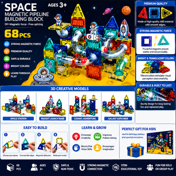 Space Magnetic Building Set – 68 Pieces