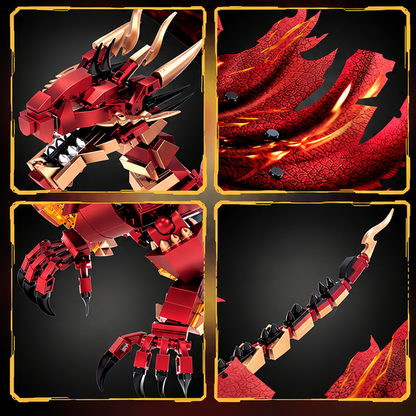 Fire Dragon Building Block Set – 675 Pieces, Large Fantasy Dragon Model