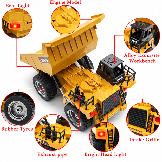 1:18 RC Dump Truck – Huina 1534 9-Channel Remote Control Construction Truck
