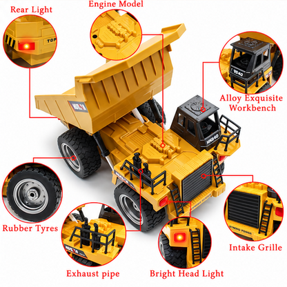 1:18 RC Dump Truck – Huina 1534 9-Channel Remote Control Construction Truck