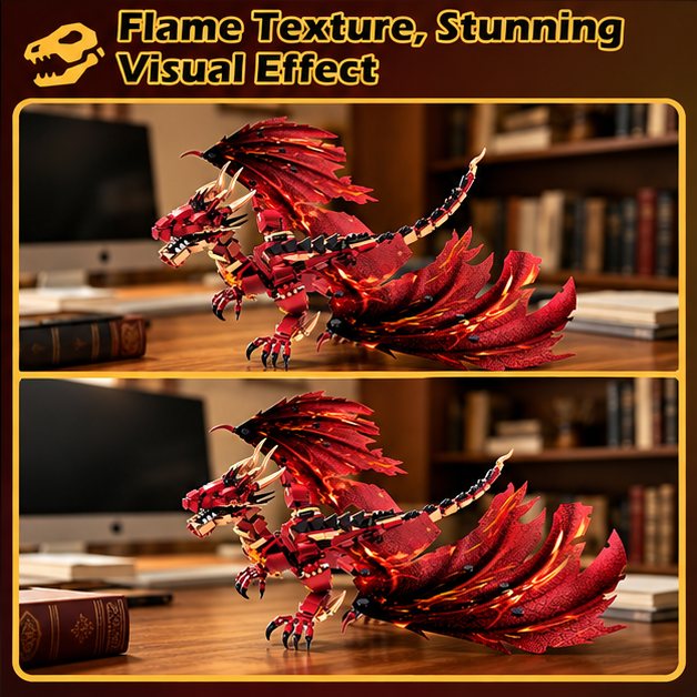 Fire Dragon Building Block Set – 675 Pieces, Large Fantasy Dragon Model