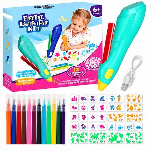 Electric Spray Art Pen Kit – 12 Colors & 30 Stencils