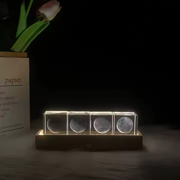 3D Moon Phases Crystal Cube