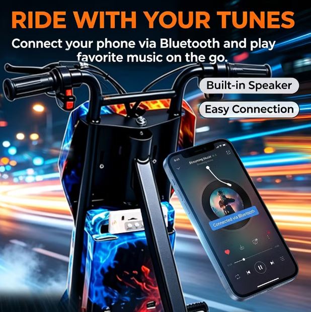 Electric Drift Trike Scooter – Adjustable 3-Wheel Ride with Bluetooth & LED Lights