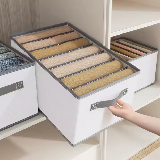 StackEase Fabric Drawer Box – 66L & 7-Grid Organizer