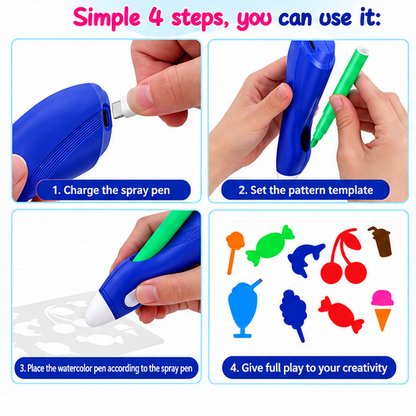 Electric Spray Art Pen Kit – 12 Colors & 30 Stencils