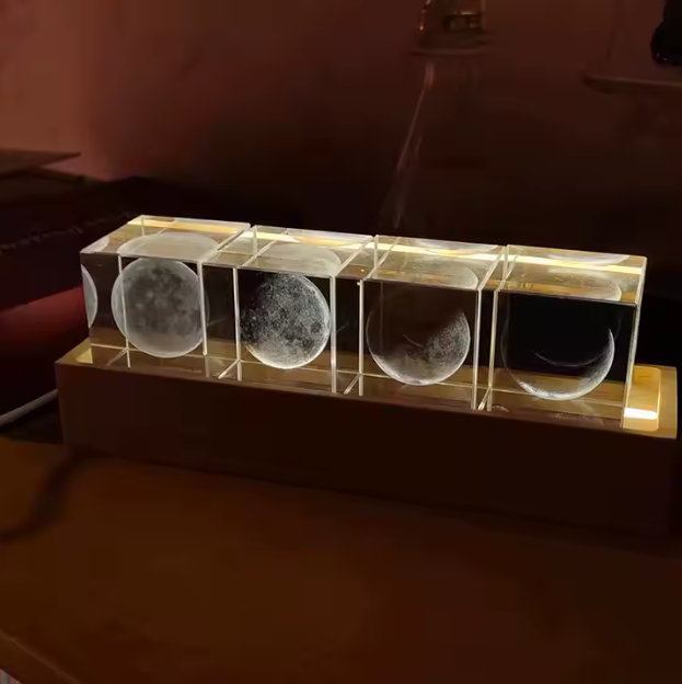 3D Moon Phases Crystal Cube