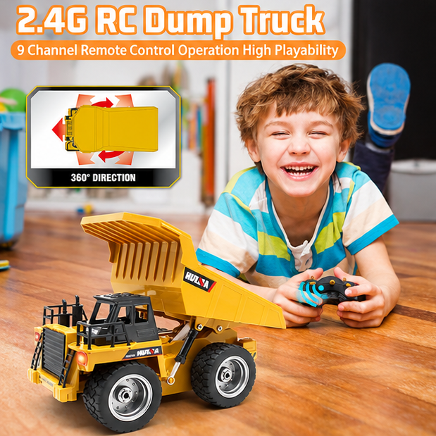 1:18 RC Dump Truck – Huina 1534 9-Channel Remote Control Construction Truck