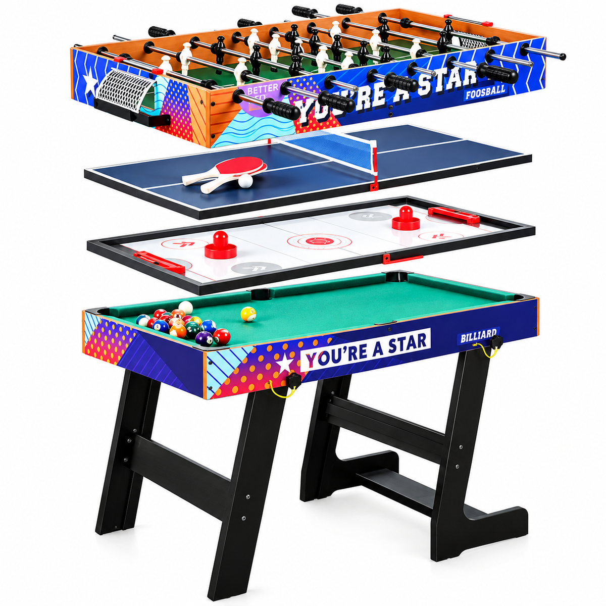 4-in-1 Multi-Game Table – Babyfoot, Billiard & More