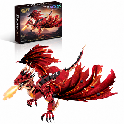 Fire Dragon Building Block Set – 675 Pieces, Large Fantasy Dragon Model