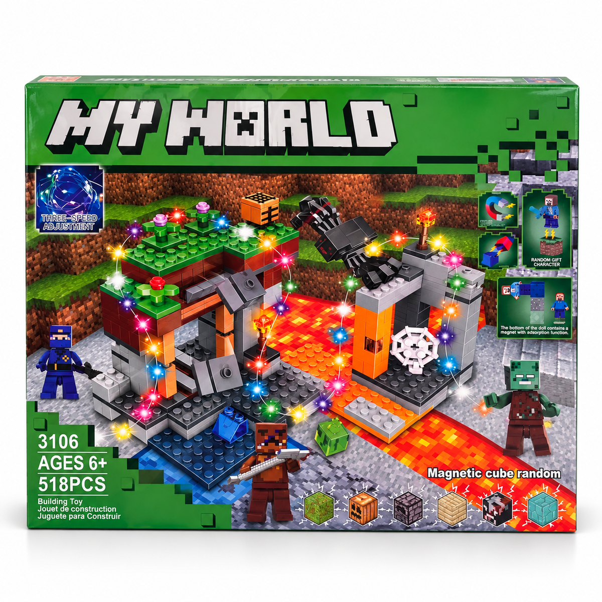 Minecraft Building Block Sets – Creeper Base, Lava Fortress & Forest Adventure