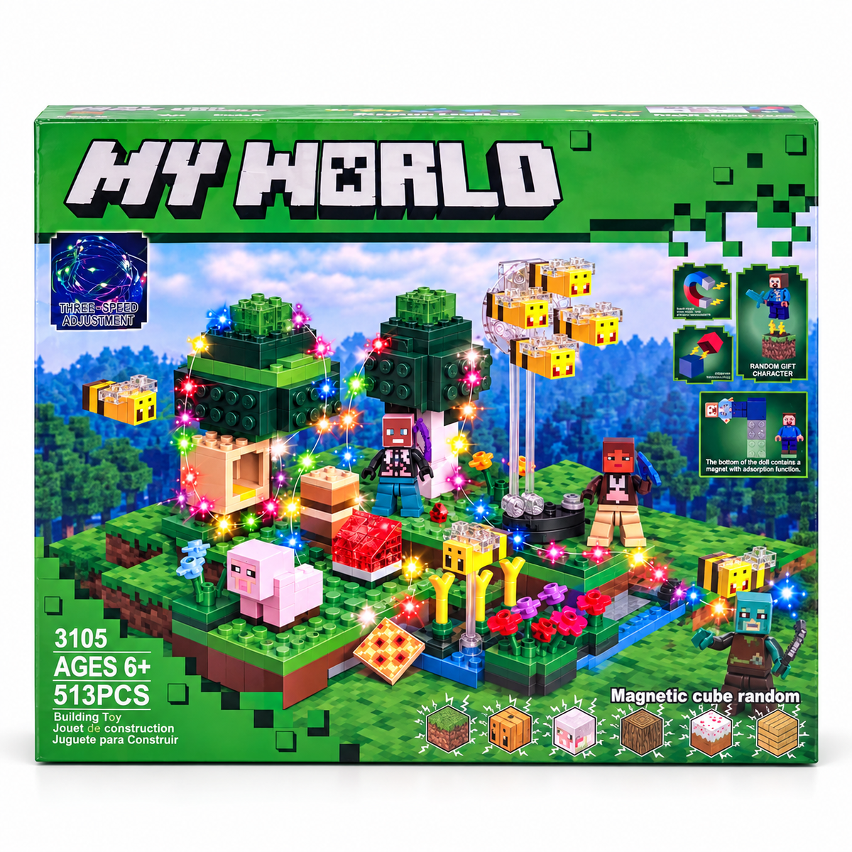 Minecraft Building Block Sets – Creeper Base, Lava Fortress & Forest Adventure