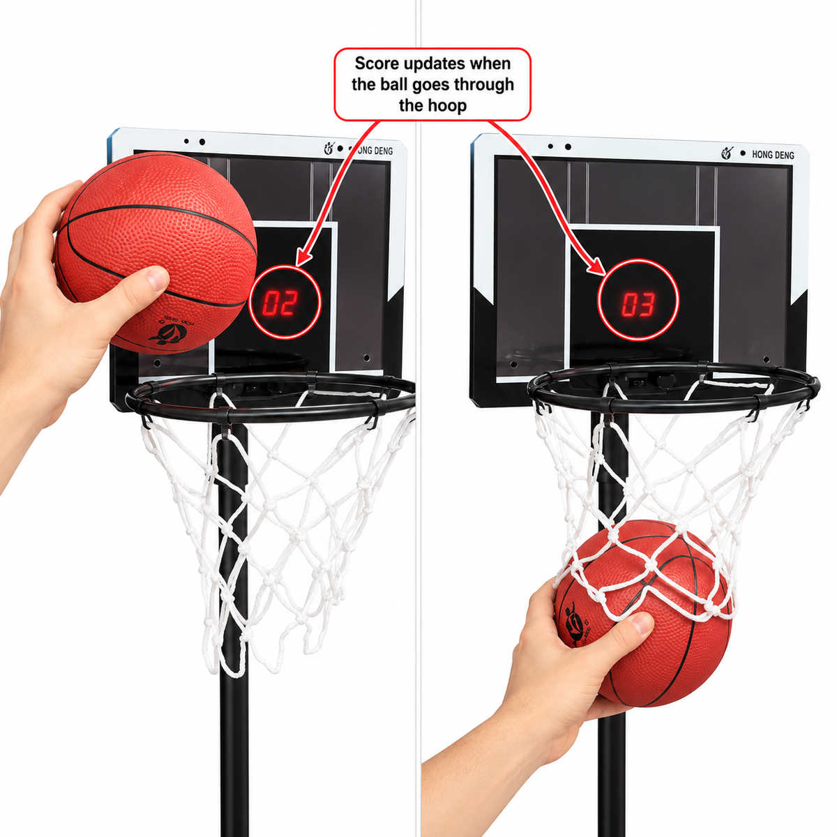 3-in-1 Adjustable Sports Game Set – Basketball, Mini Golf & Ring Toss with Digital Scoreboard